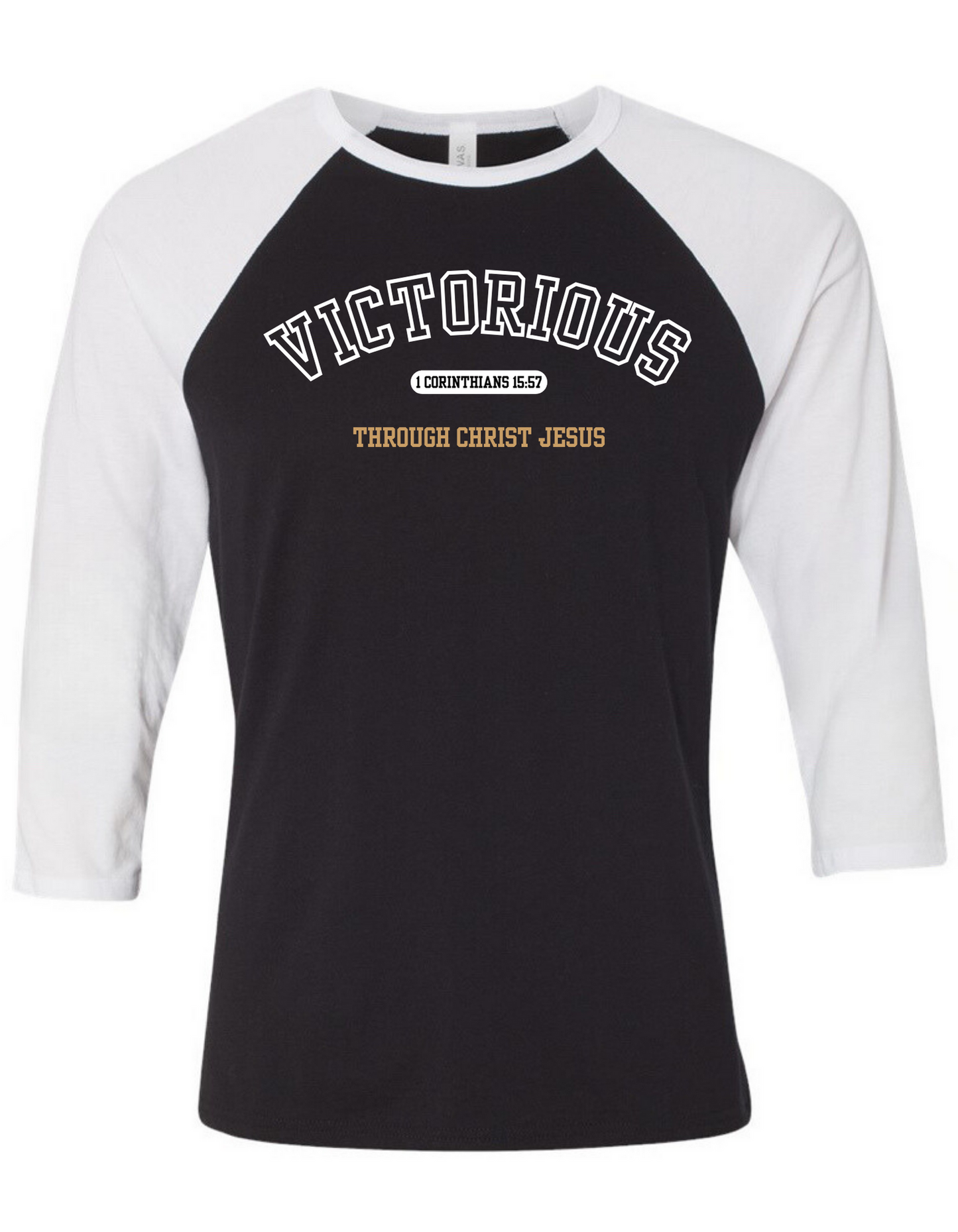 VICTORIOUS THROUGH CHRIST UNISEX RAGLAN